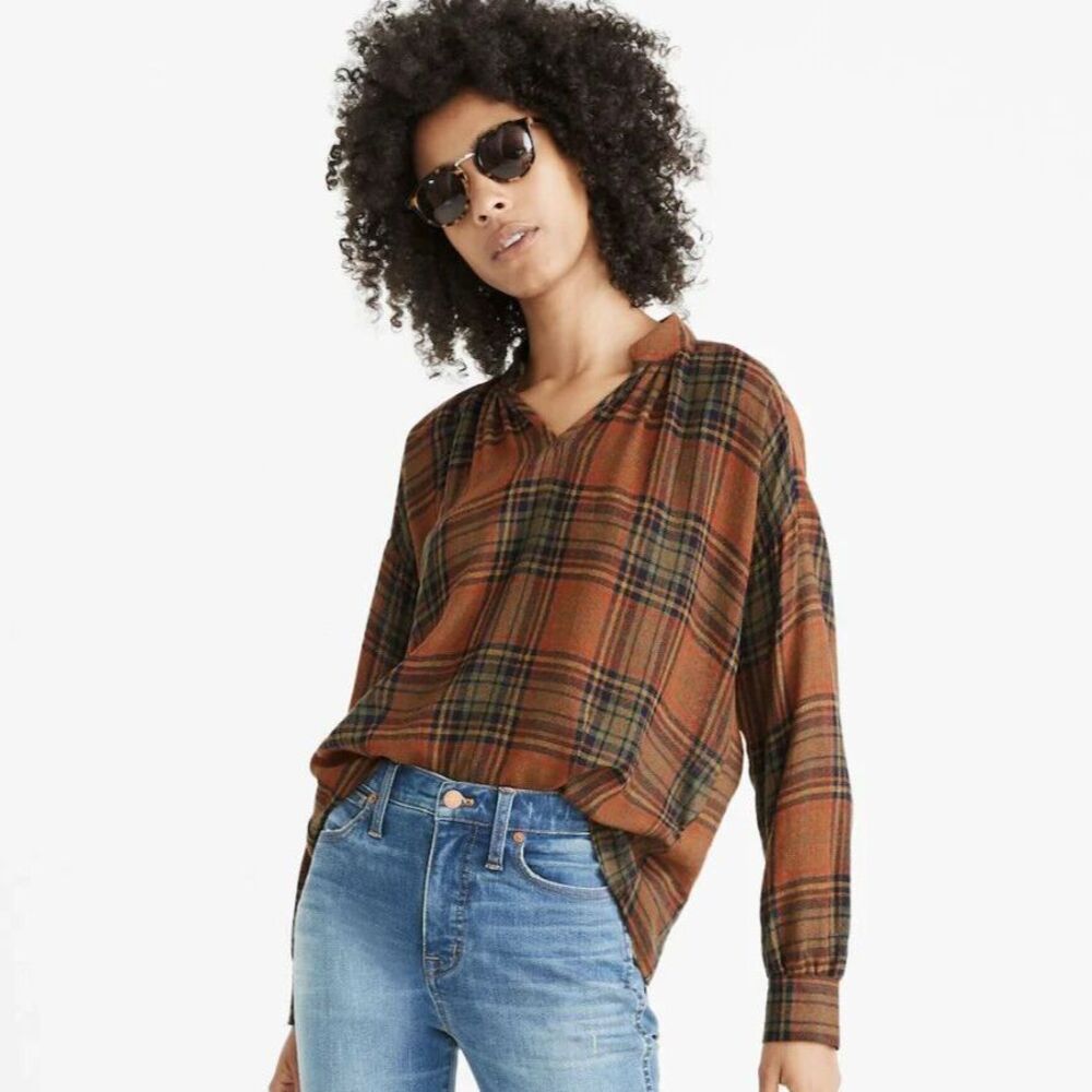 Madewell Highroad Popover Shirt Cropped Plaid Soft Oversized‎ Wool Cottagecore M